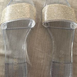 Clear rhinestone flip flops size 6